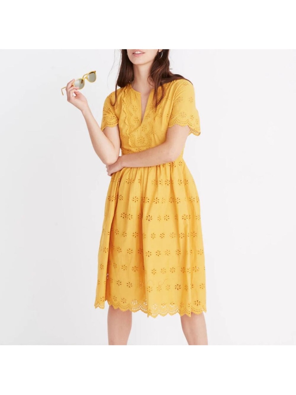 Madewell Mustard Yellow Eyelet V-Neck Midi Dress 2